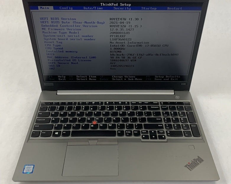 Lenovo Thinkpad E590 15.6" Laptop I7-8565U 1.80 GHZ 8 GB RAM No OS/HDD/AC/CMOS