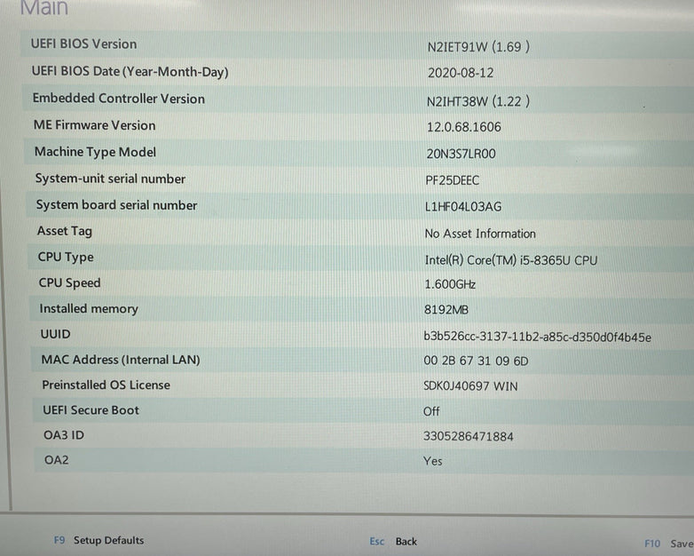 Lenovo ThinkPad T490 14" i5-8365U 1.60 GHz 8 GB RAM No SSD/OS/AC