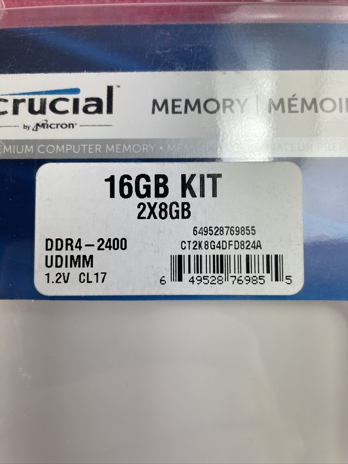 Crucial 16GB DDR4-2400 UDIMM Desktop Memory (CT2K8G4DFD824A)
