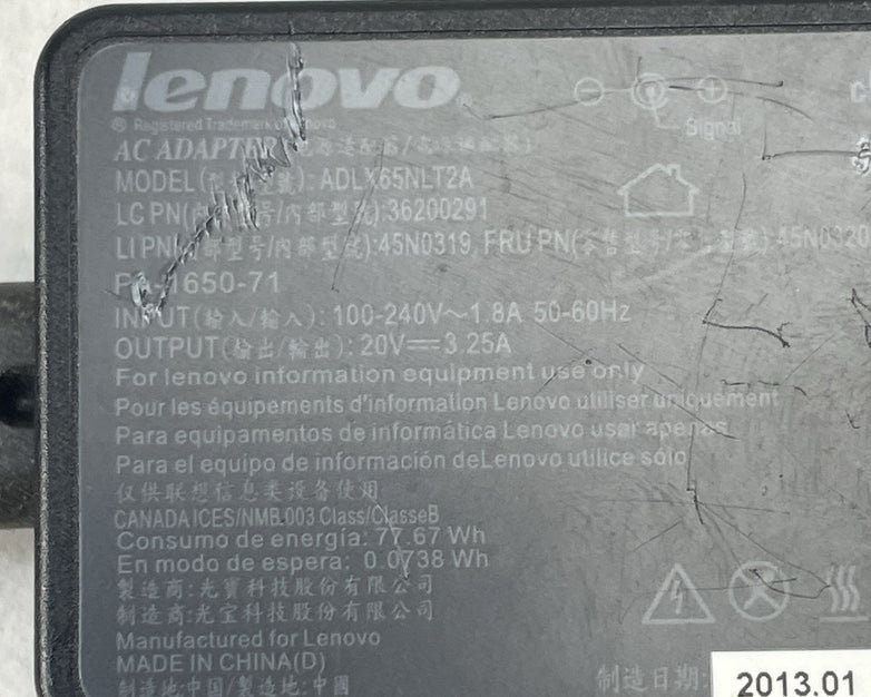 Lenovo ADLX65NLT2A 45N0319 AC Adapter 20V-3.25A Lot of 10