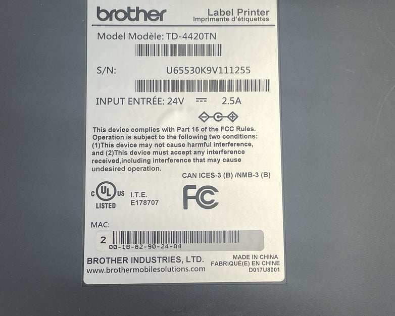 Brother TD-4420TN Thermal Label Printer For Parts Or Repair