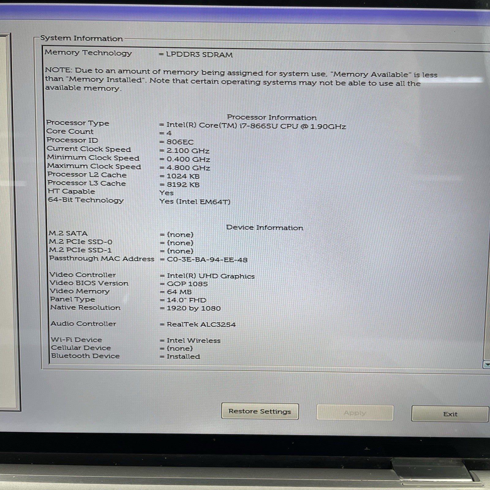 Dell Latitude 7400 2in1 14" i7-8665U 1.90 GHz 16 GB RAM No SSD/OS/AC/Batt3