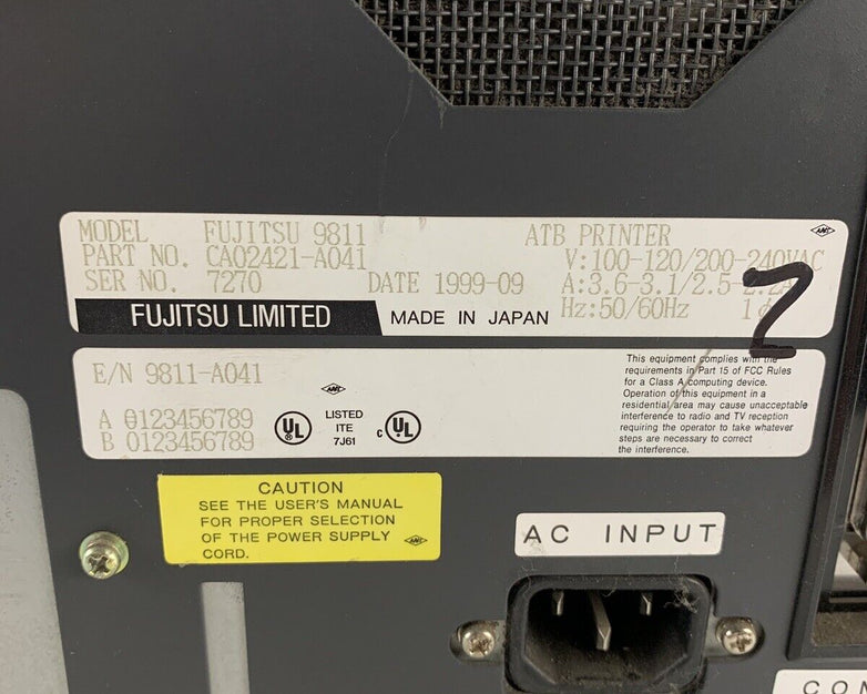 Fujitsu ATB Printer 9811 CA02421-A041 Powers On No Ribbon or Cards For Parts