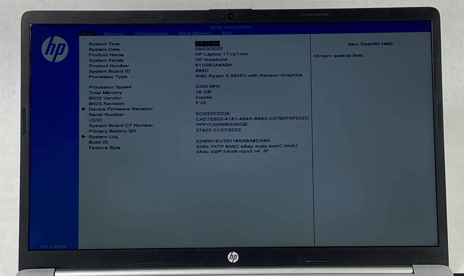 HP Laptop 17-cp1035cl AMD Ryzen 5 5625U 2.30 GHz 16 GB 17.3" No HDD No OS