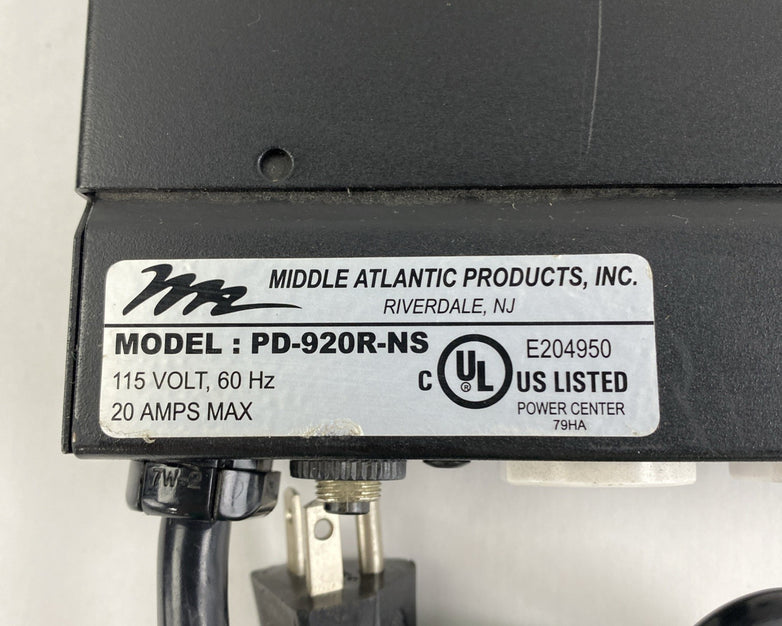 Middle Atlantic PD-920R-NS 20 AMP Power Center 8 Outlet