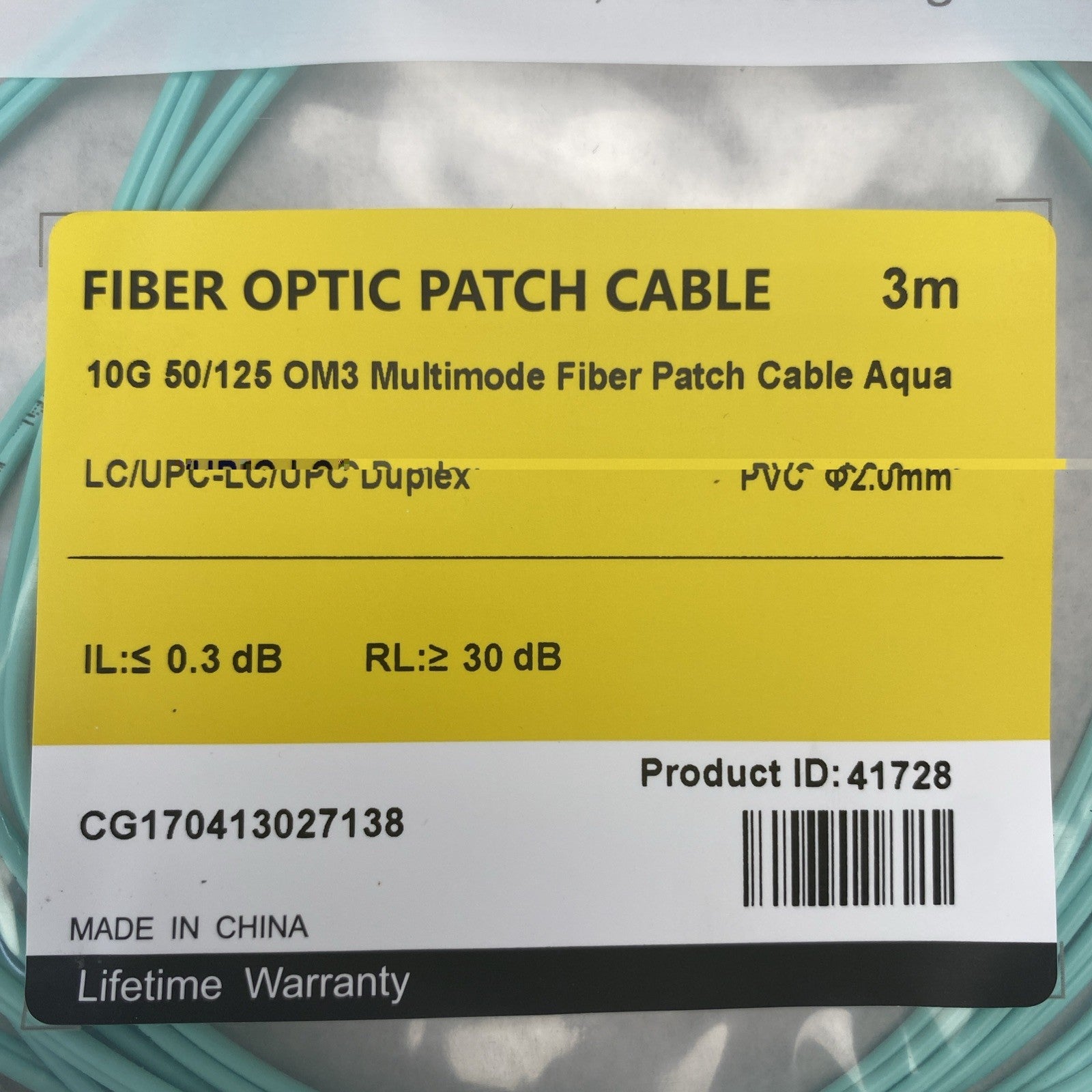 FS.Com Fibre Optic Patch Cable 10G 50/125 OM3 Multimode Color Aqua 3M - Lot Of 52