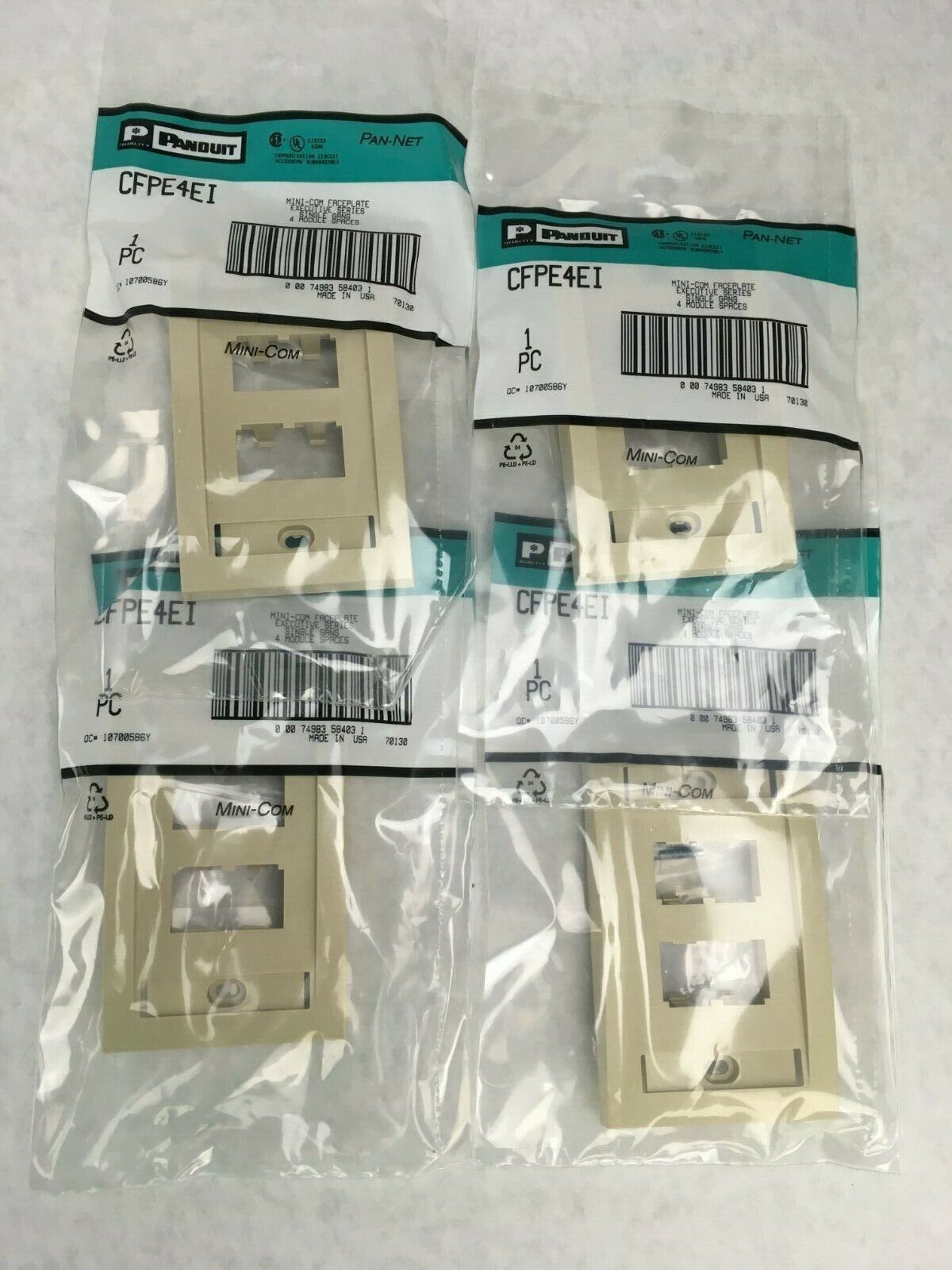 Lot of 4 Panduit CFPE4EI Mini-Com Faceplate Executive Series Single 4