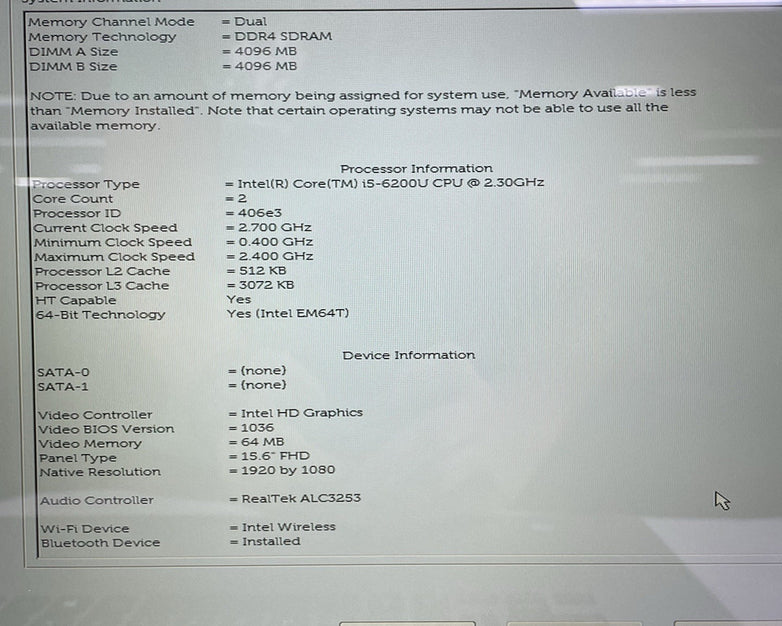 Dell Inspiron 15-7569 15.6" i5-6200U 2.30 GHz 8 GB RAM No SSD/OS/AC/Batt