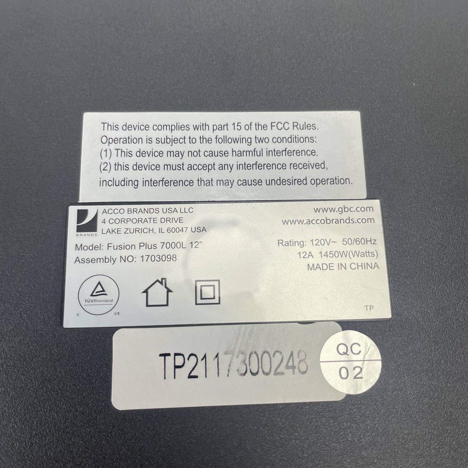 GBC 1703098 Fusion Plus 7000L 120V 12 Tested For Parts7