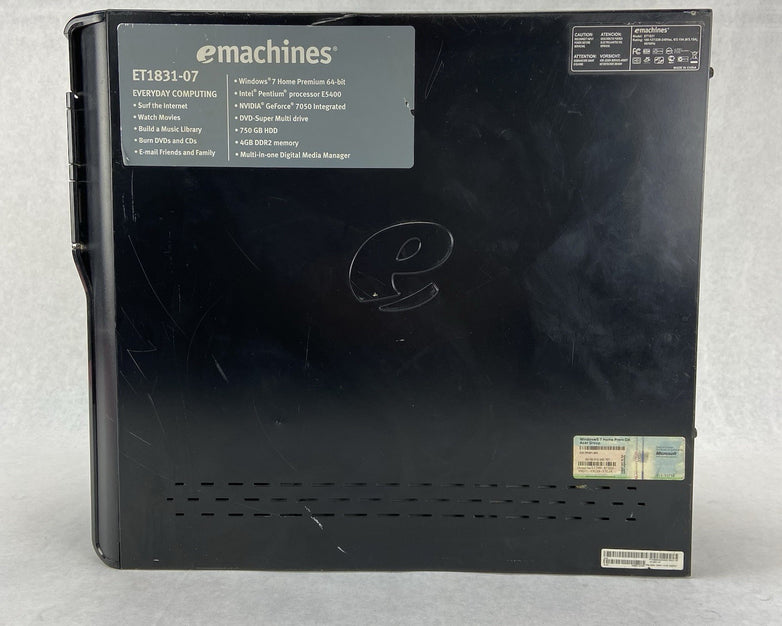 eMachines ET1831 MT Intel Pentium Dual-Core E5400 2.7GHz 4GB RAM No HDD No OS