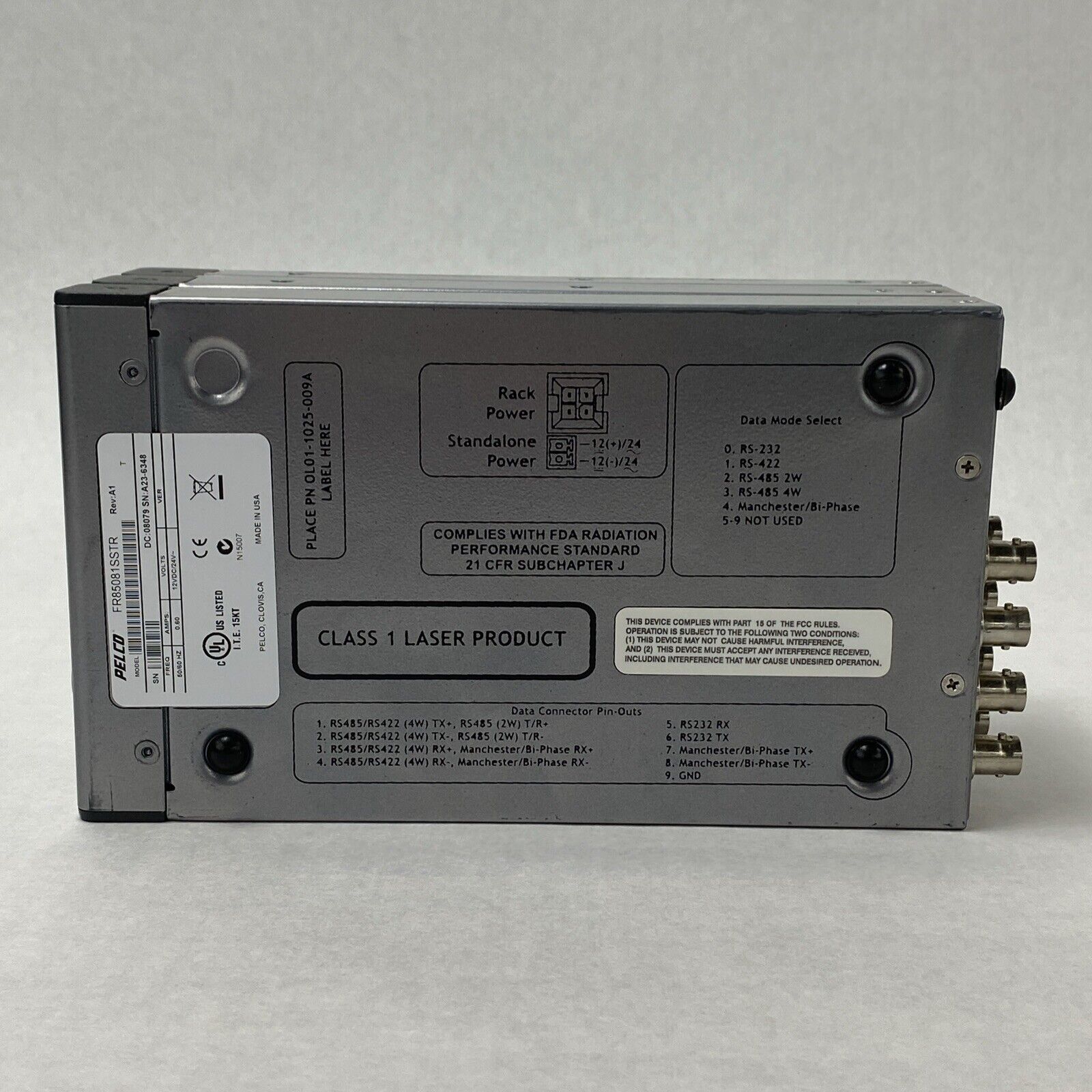 Pelco FT85081SSTR 8 Channel Video TX Single Mode Fiber Transmitter