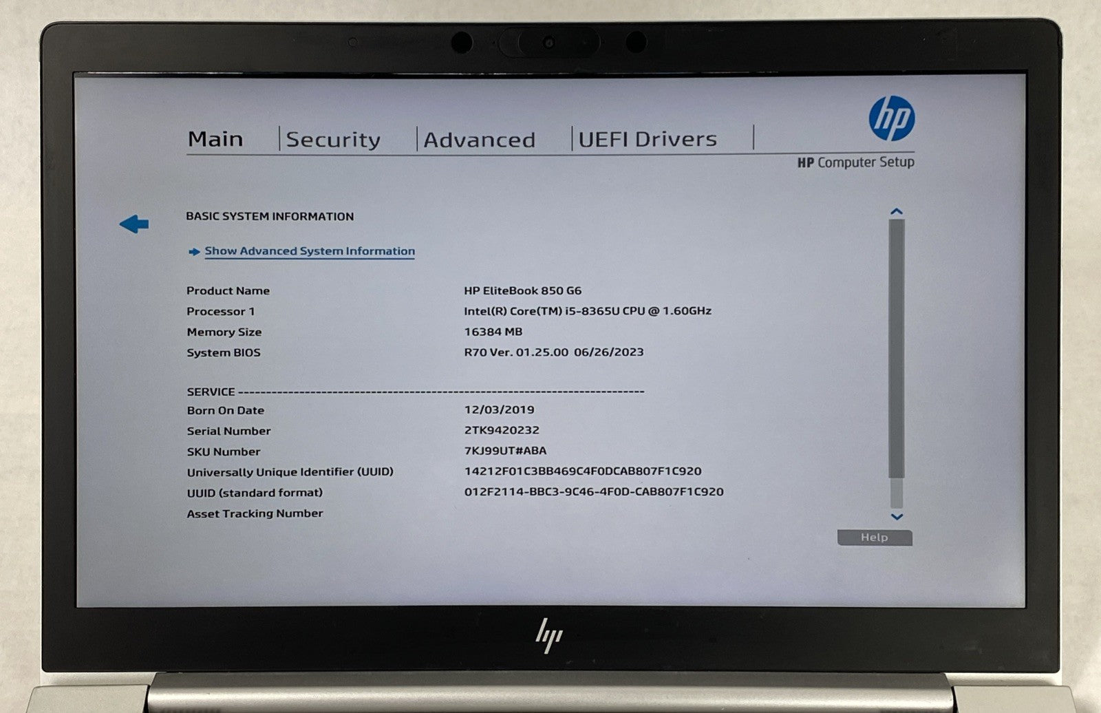 HP EliteBook 850 G6 Core i5-8365U 1.60 GHz 16 GB RAM 15.6" No HDD No OS