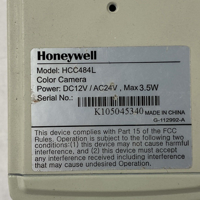 Honeywell HCC484L AC24V CCTV Color Camera 1/3" 2.8-8mm Lens For Parts or Repair