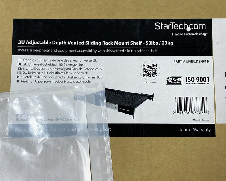 StarTech UNISLDSHF19 2U Adjustable Depth Vented Sliding Rack Mount Shelf