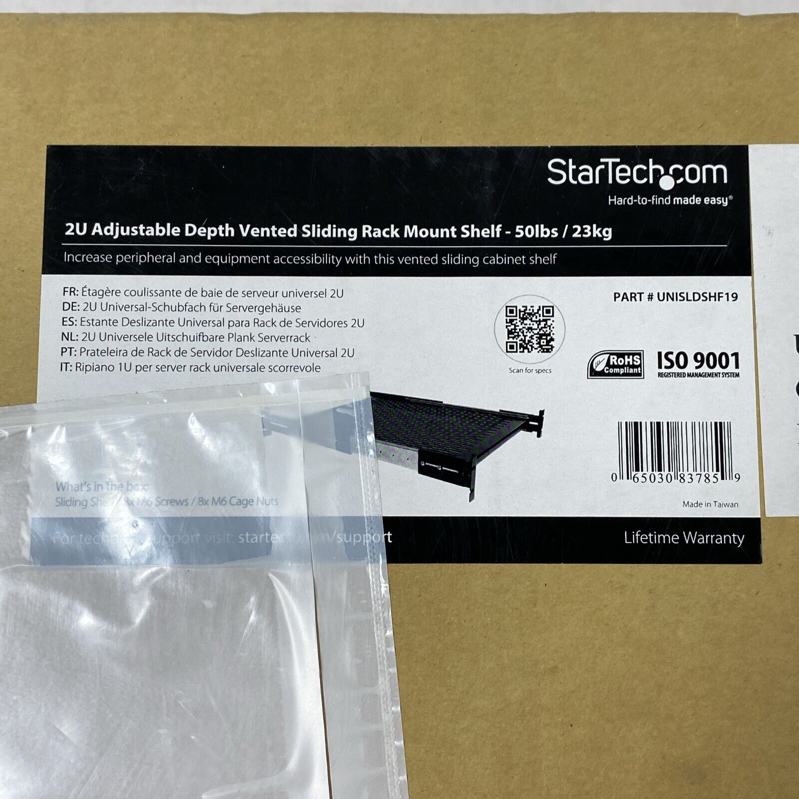 StarTech UNISLDSHF19 2U Adjustable Depth Vented Sliding Rack Mount Shelf