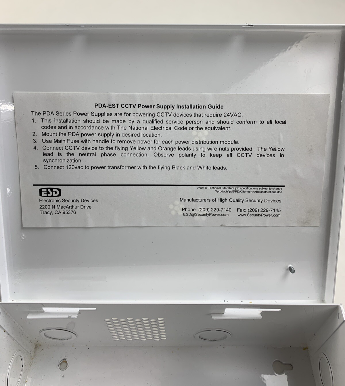 ESD PDA-EST8 CCTV Power Supply Box Untested