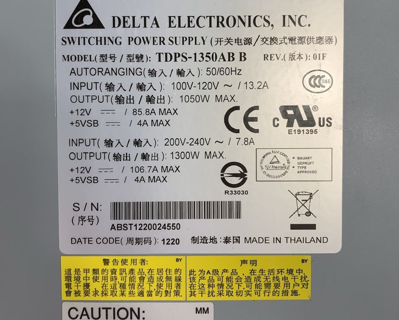 Delta Electronics TDPS-1350AB A 1300W Switching Power Supply