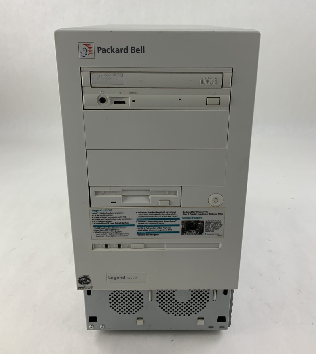 Packard Bell Legend 422CDT Vintage PC Pentium 120 MHz 16 MB Ram No OS No HDD