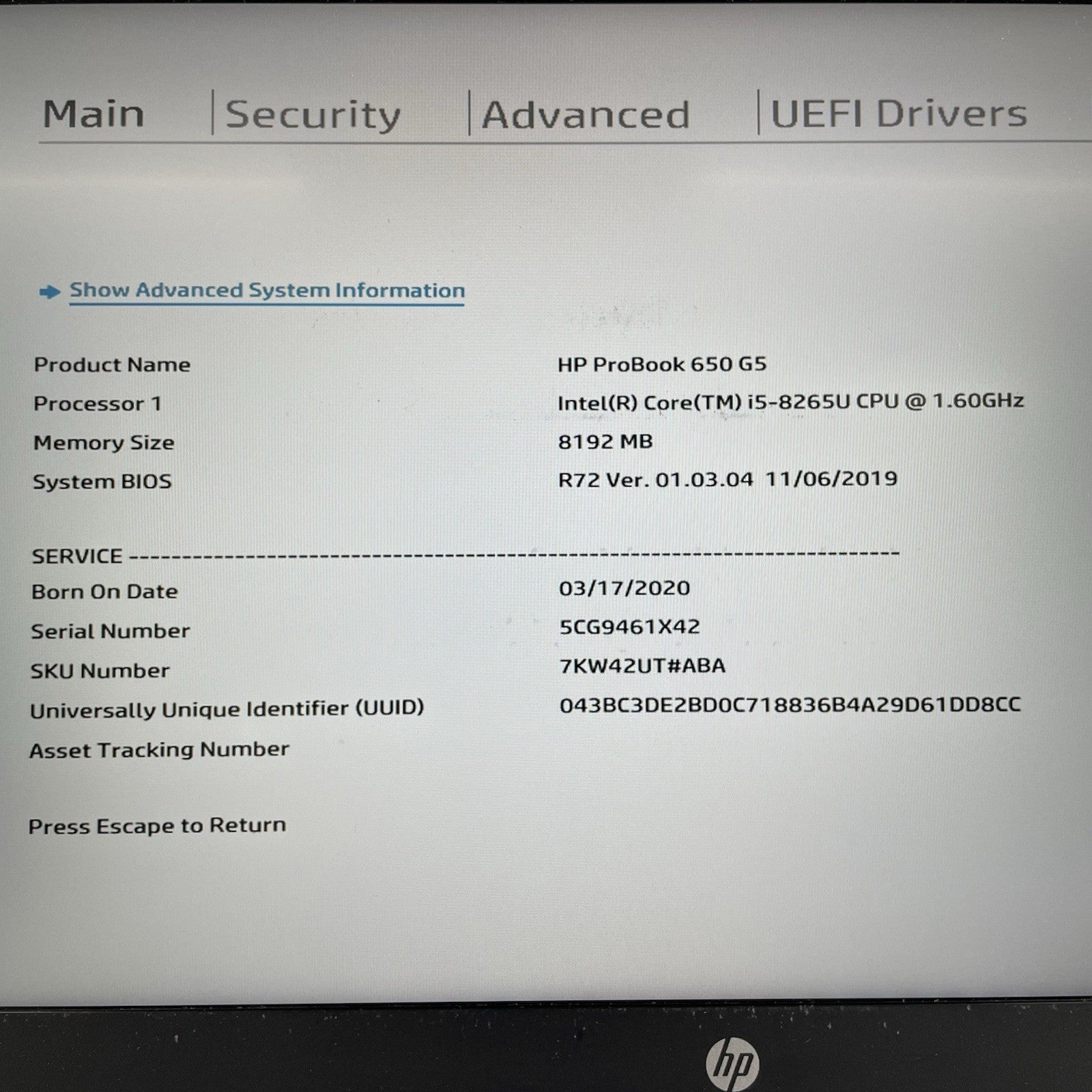 HP ProBook 650 G5 15.6" i5-8265U 1.60 GHz 8 GB RAM No SSD/OS/AC/Batt - READ3