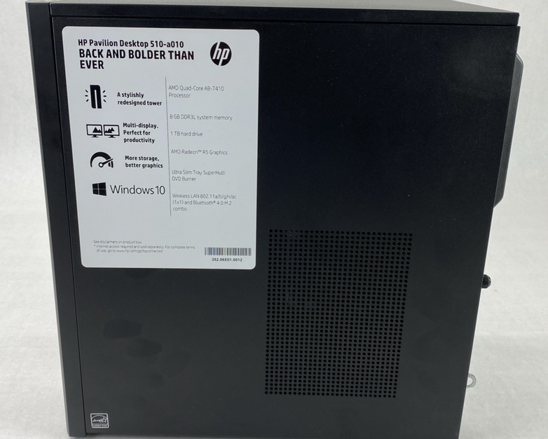 HP Pavilion 510-a010 MT AMD A8-7410 2.20GHz 8GB RAM No HDD No OS No Power Cord