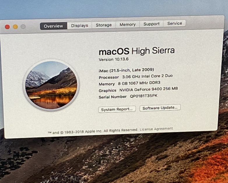 Apple A1311 iMac 21" 2009 3.06GHz Core 2 Duo 8 GB RAM 500GB HDD macOS 10.13.6