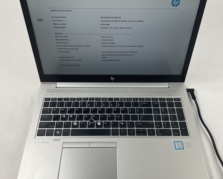 HP EliteBook 850 G5 15.6" i5-8250U 1.60 GHz 8 GB RAM No SSD/OS/AC - Keyboard