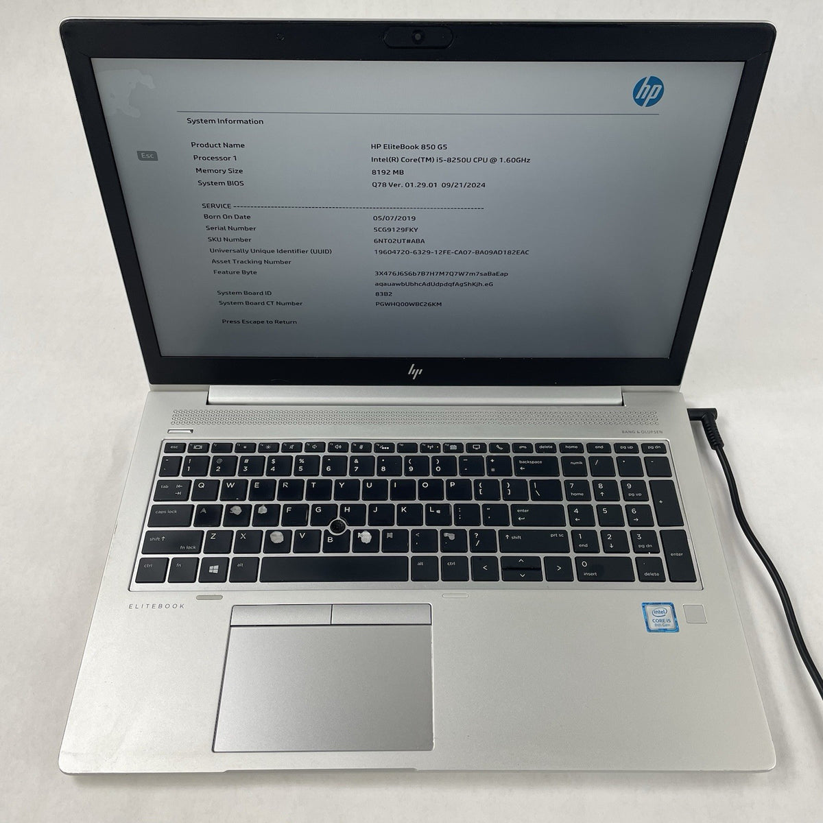 HP EliteBook 850 G5 15.6" i5-8250U 1.60 GHz 8 GB RAM No SSD/OS/AC - Keyboard3