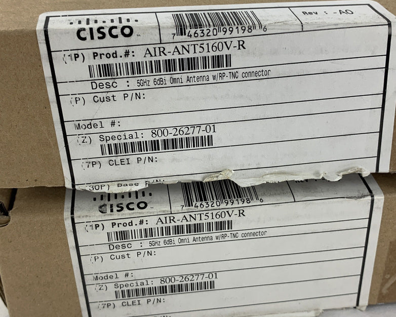 Cisco 800-26277-01 AIR-ANT5160V-R Mast and Beam Mount 5GHz 6dBi Lot of 2x