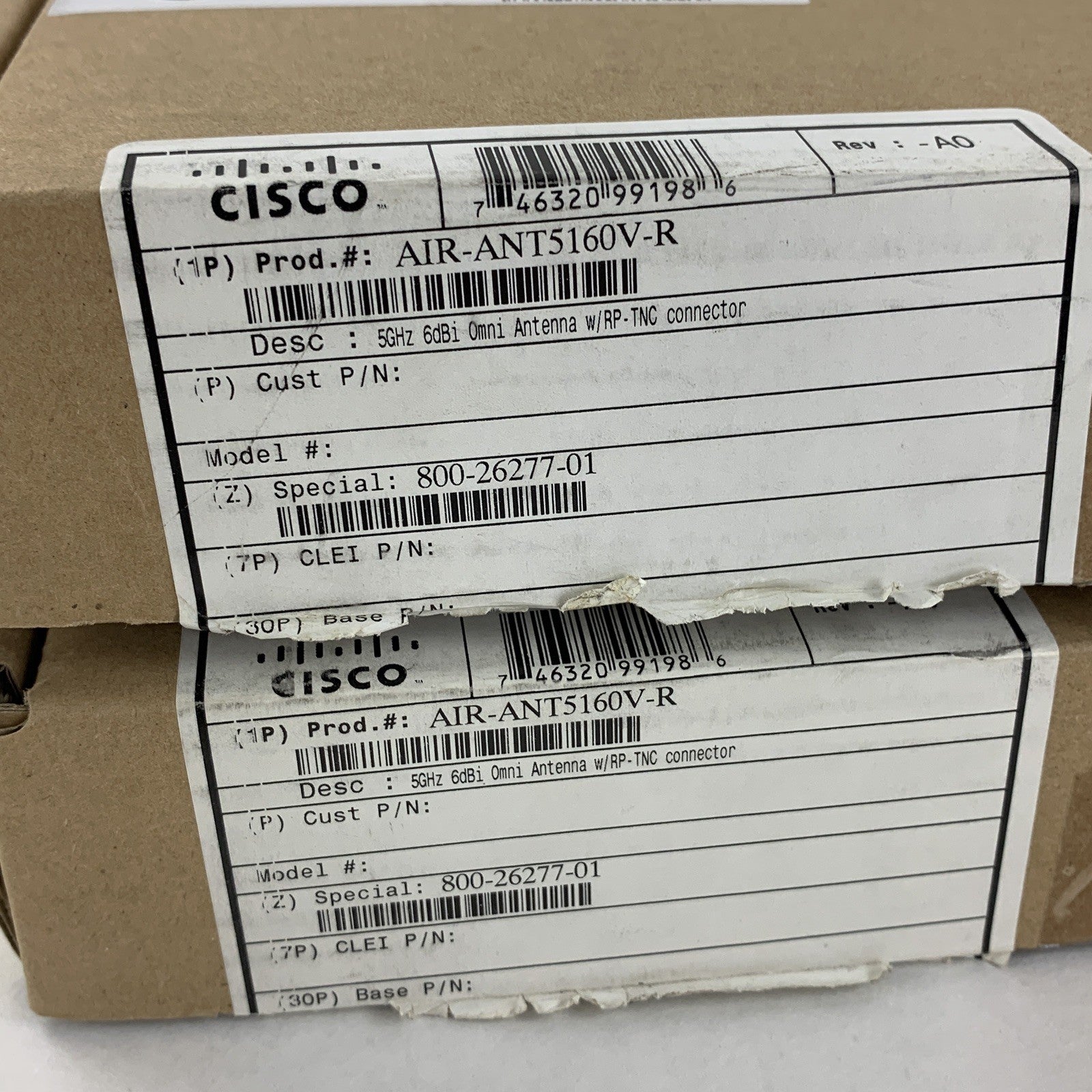Cisco 800-26277-01 AIR-ANT5160V-R Mast and Beam Mount 5GHz 6dBi Lot of 2x