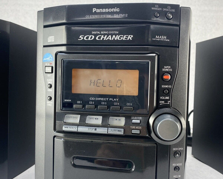 Panasonic SA-PM12 Mini Stereo 5 CD Cassette Tape SB-PM11 Speakers NO REMOTE