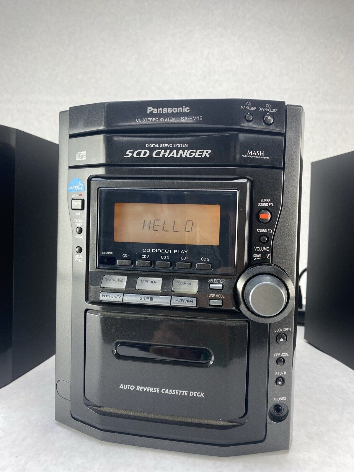 Panasonic SA-PM12 Mini Stereo 5 CD Cassette Tape SB-PM11 Speakers NO REMOTE