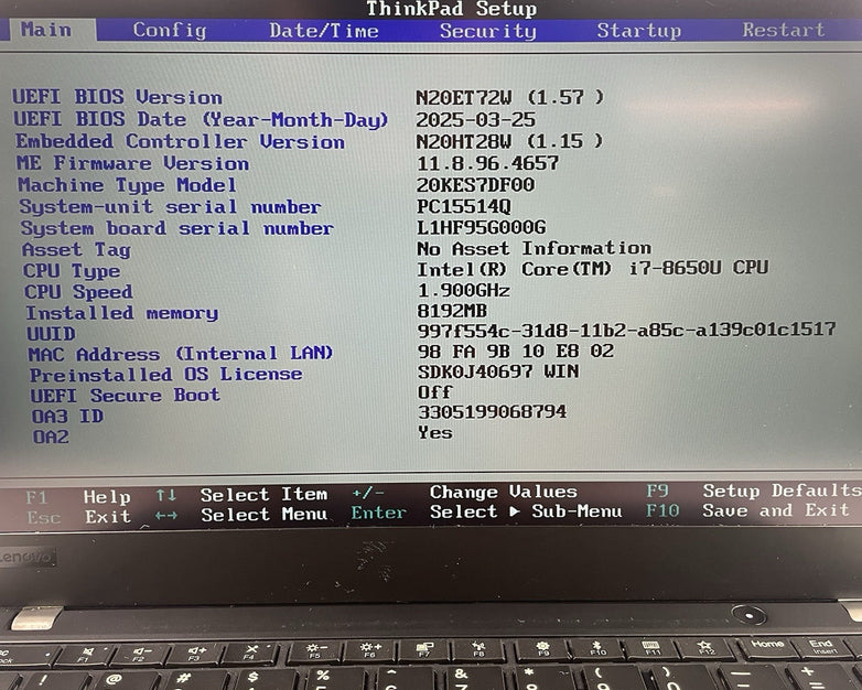 Lenovo ThinkPad X280 12.5" i7-8650U 1.90 GHz 8 GB RAM No SSD/OS/AC - READ