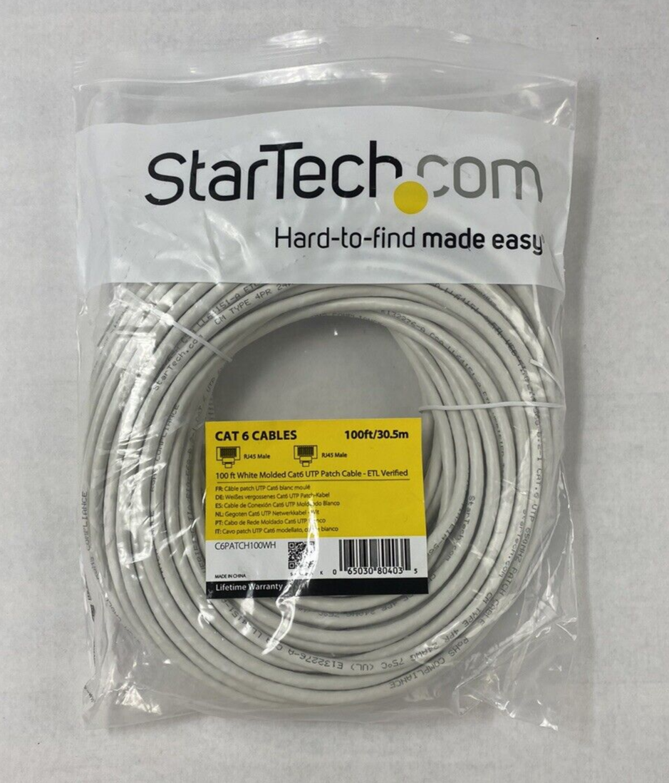 Startech C6PATCH100WH 100 Ft White Molded Cat6 UTP Patch Cable ETL Verified