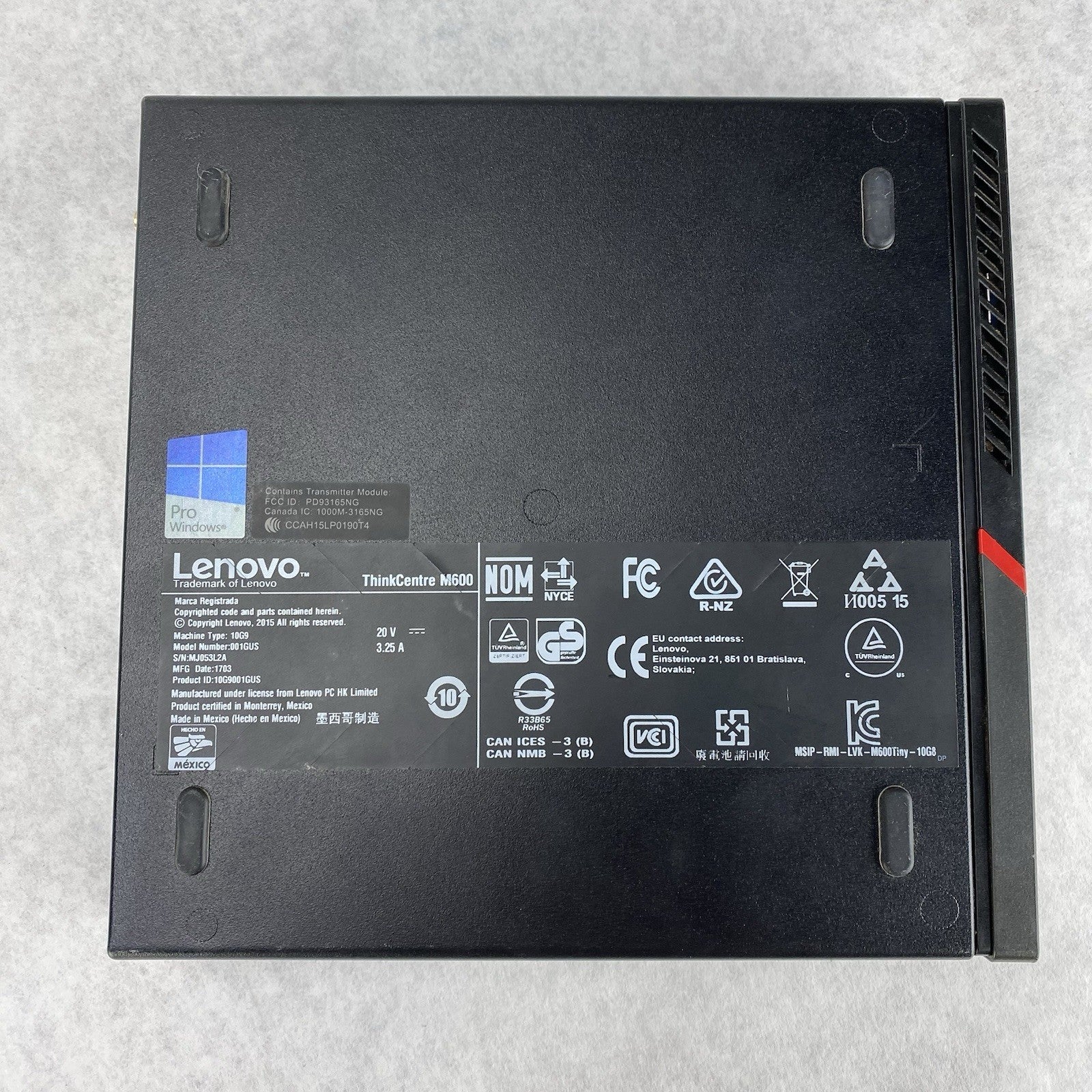 Lenovo ThinkCentre M600 Micro Pentium J3710 1.6GHz 4GB RAM No HDD OS Power Cord