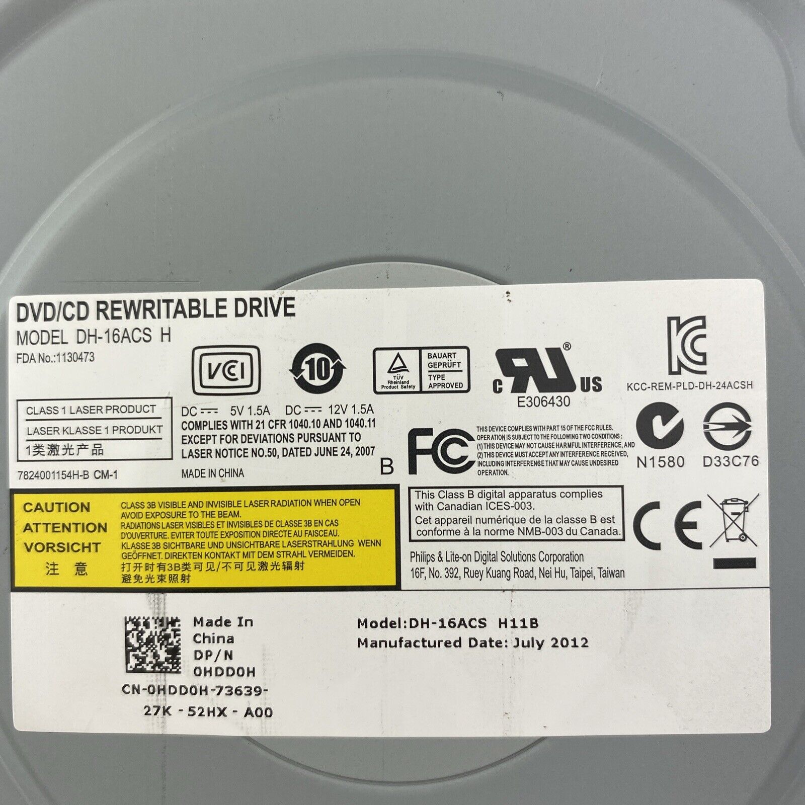 Dell DH-16ACS H 16X DVD+/-RW Drive DP/N 0HDD0H Tested and Working