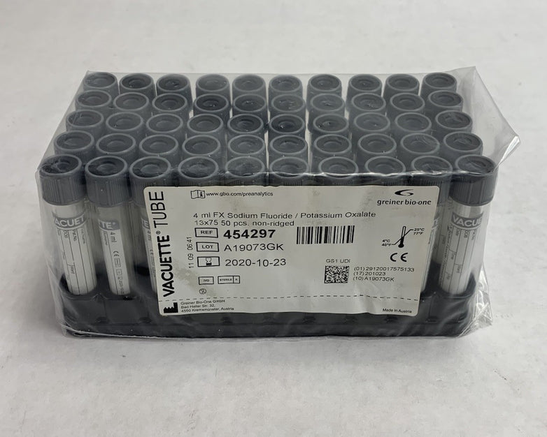 Vacuette 454297 4ml FX Sodium Flouride / Potassium Oxalate 50pcs Tubes - Empty