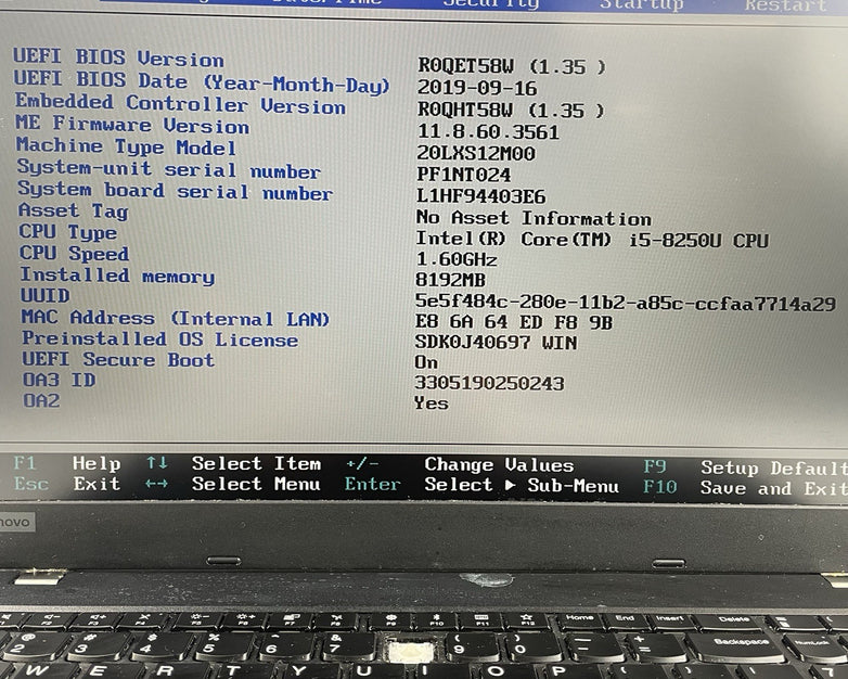 Lenovo ThinkPad L580 15.6" i5-8250U 1.60 GHz 8 GB RAM No SSD/OS/AC - Missing Key