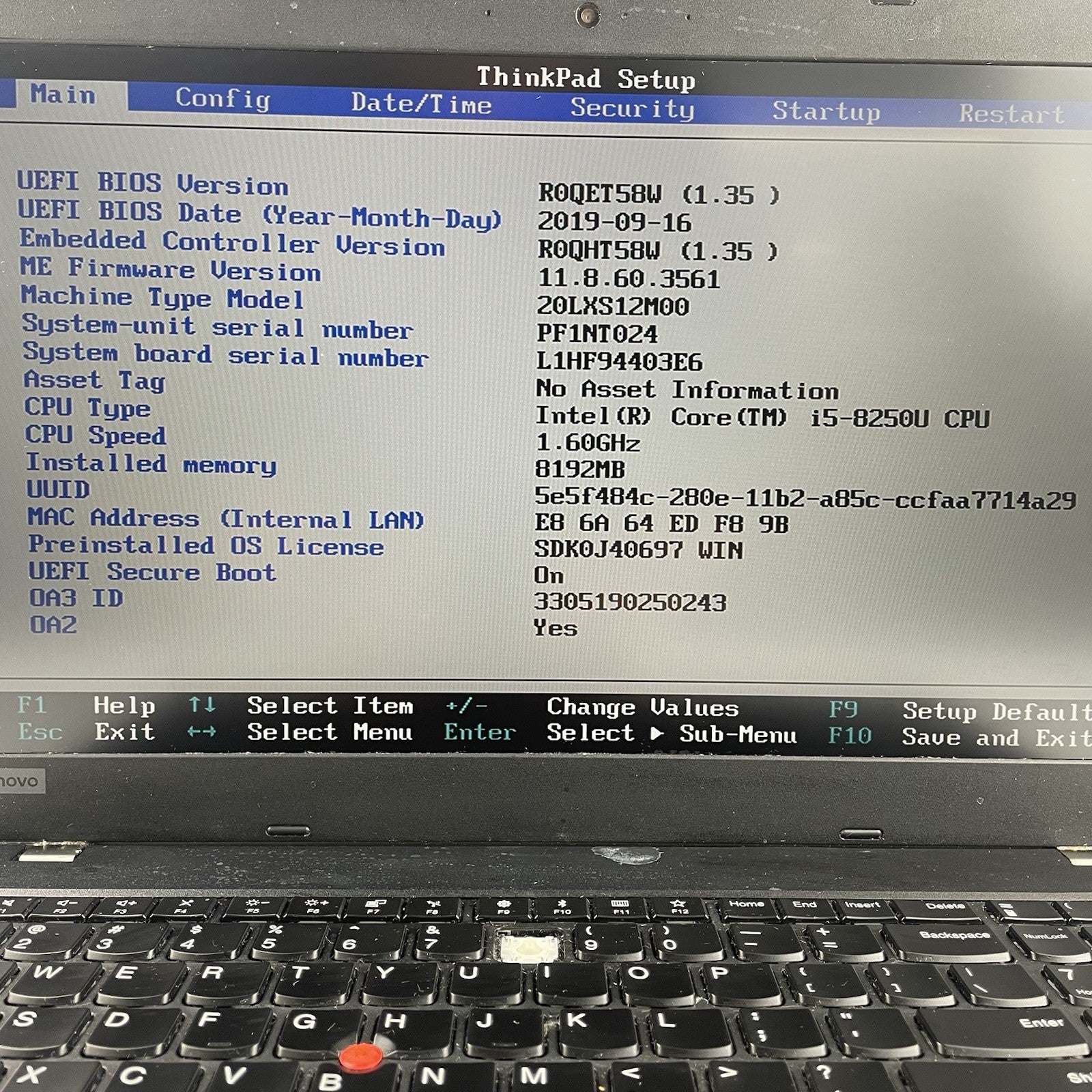 Lenovo ThinkPad L580 15.6" i5-8250U 1.60 GHz 8 GB RAM No SSD/OS/AC - Missing Key3