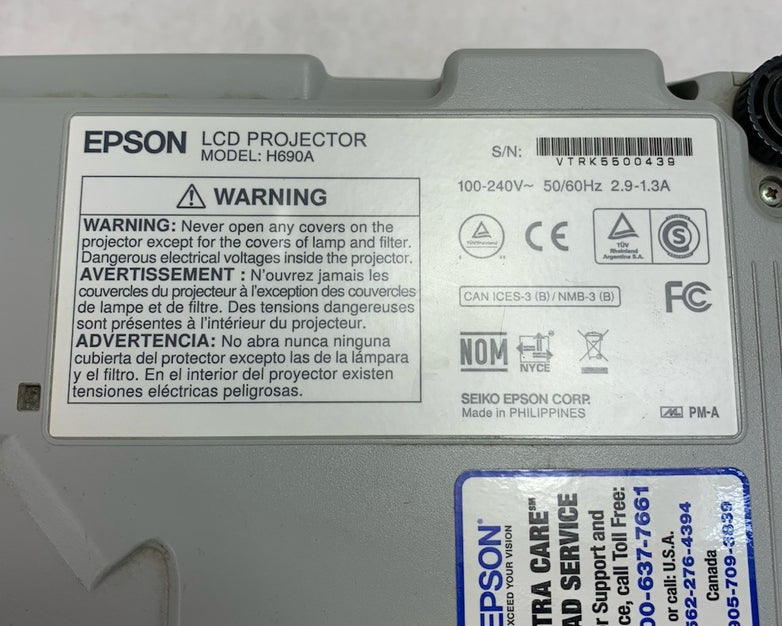 Epson PowerLite W29 H690A LCD Lamp Projector 3307 Lamp Hours - No Remote