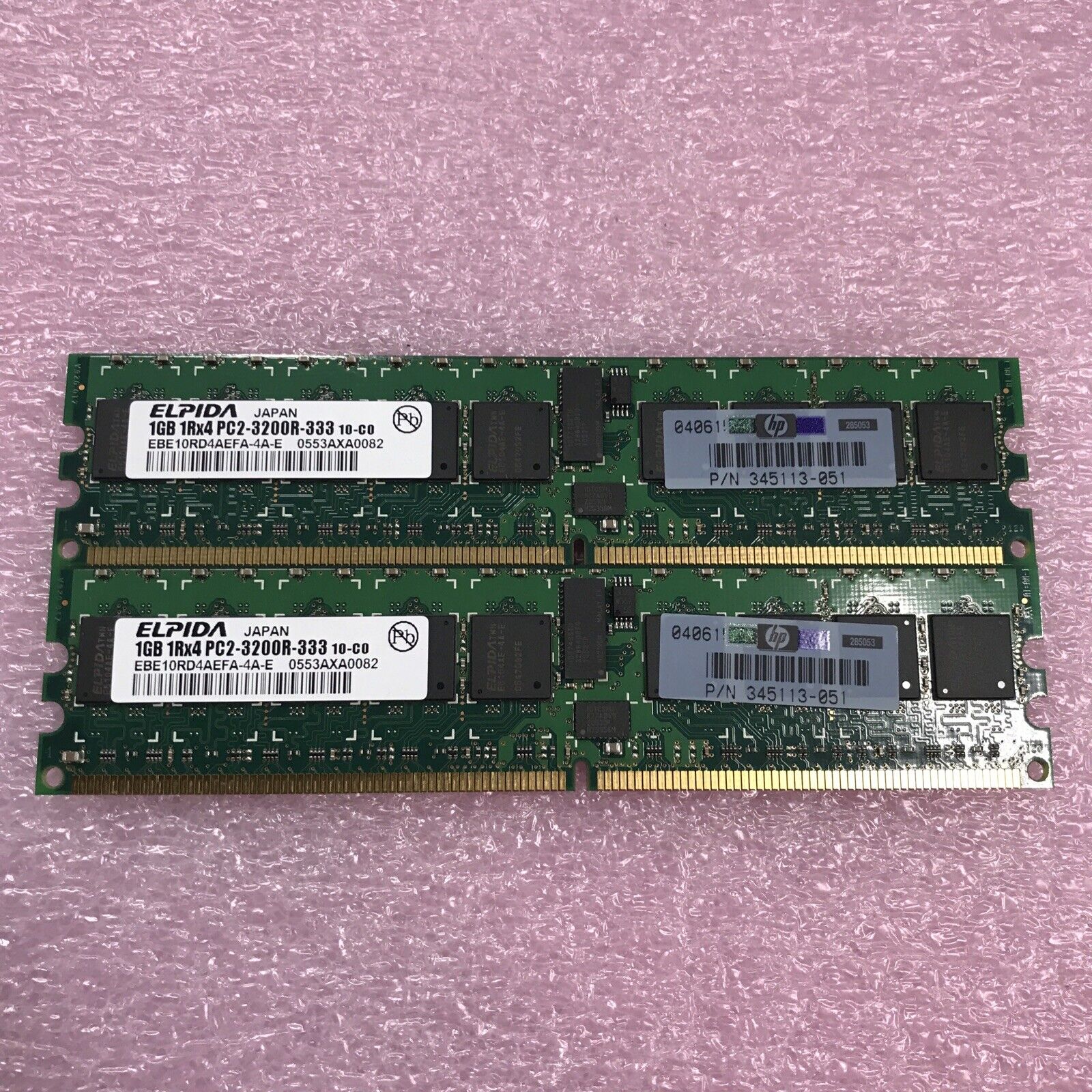 Elpida 2GB 2x1GB 1Rx4 PC2-3200R-333 Ram 345113-051 EBE10RD4AEFA-4A-E