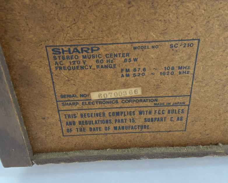 Sharp SC-2I0 Stereo Music Center Receiver Parts or Repair