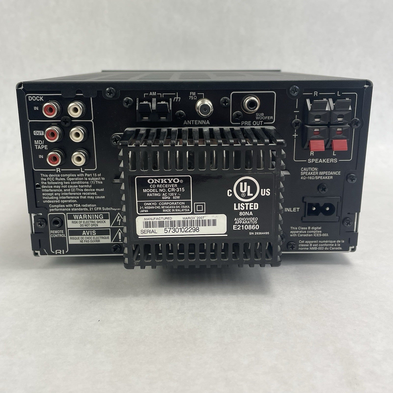 Onkyo CR-315 CD Receiver For Parts
