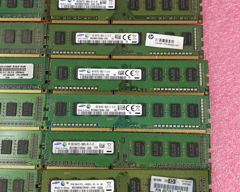 Samsung Assorted DDR2/DDR3 Desktop RAM Lot 22pc 44GB Total Untested