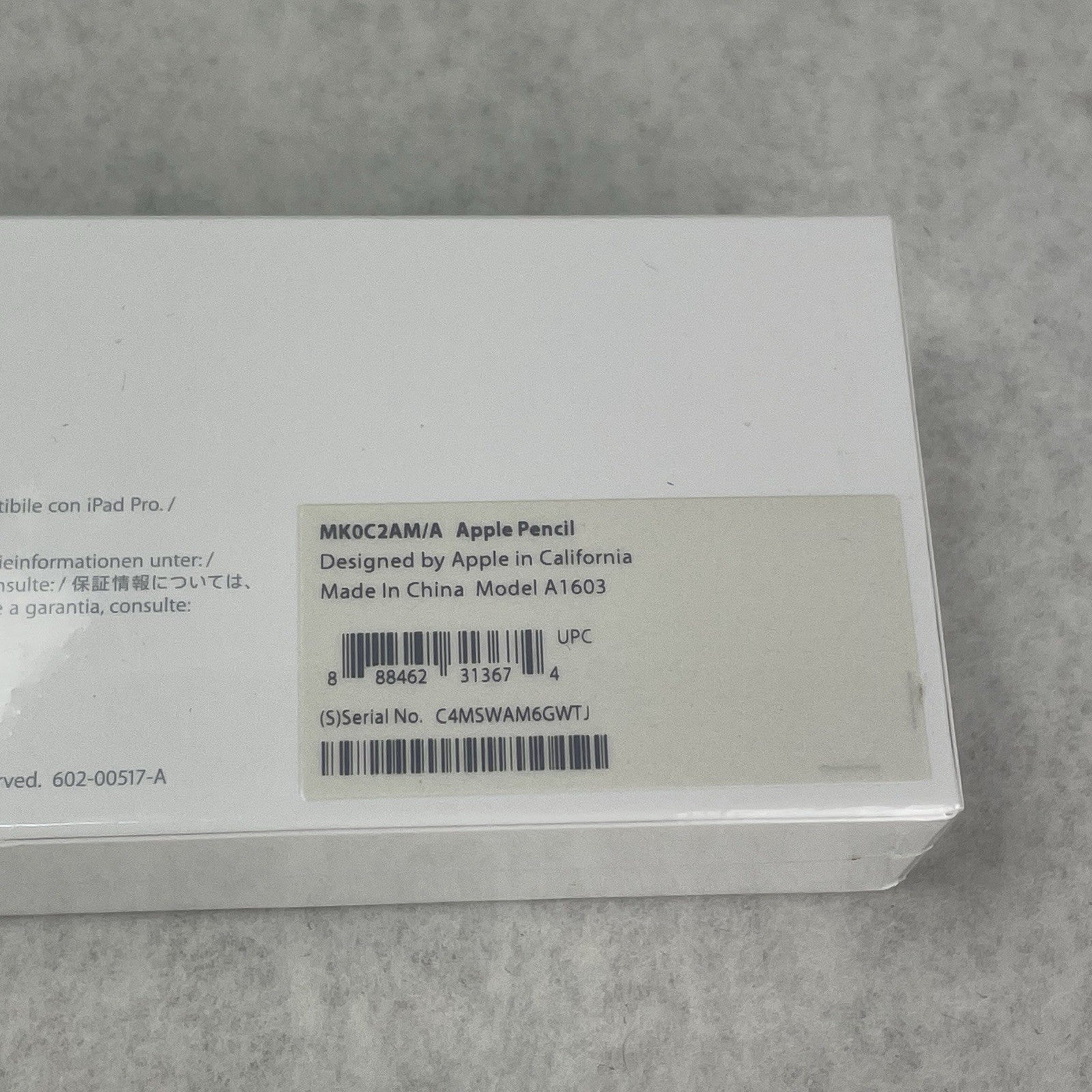 Apple Pencil 1st Generation White Stylus MK0C2AM/A Model A16035