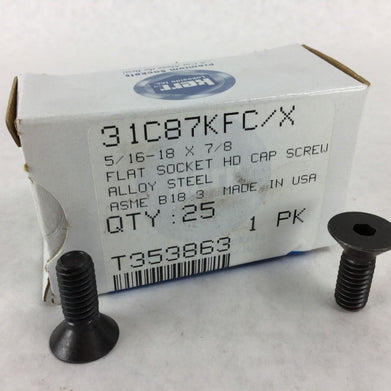 kerr ASME B18.3 5/16-18 x 7/8 Flat Socket HD Cap Screw Alloy Steel Box Qty: 25
