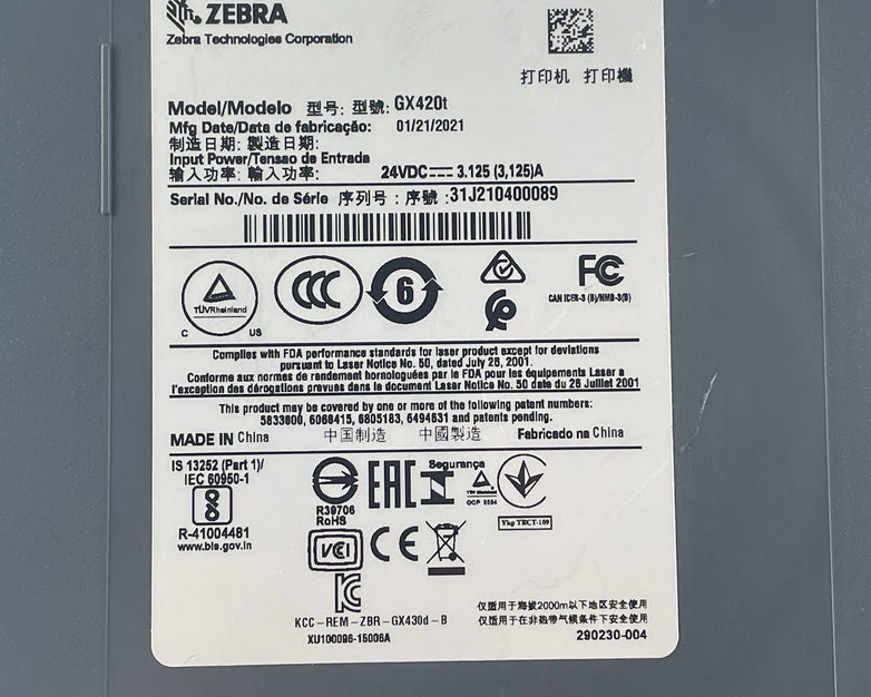 Zebra GX420T Thermal Label Printer 25,400,089pgc Parts or Repair