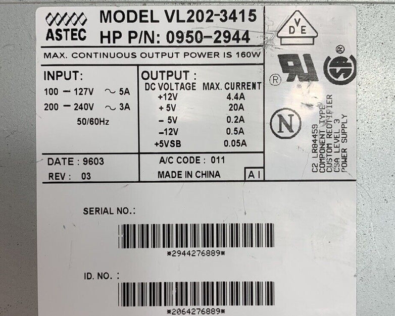 Astec VL202-3415 Power Supply 160W