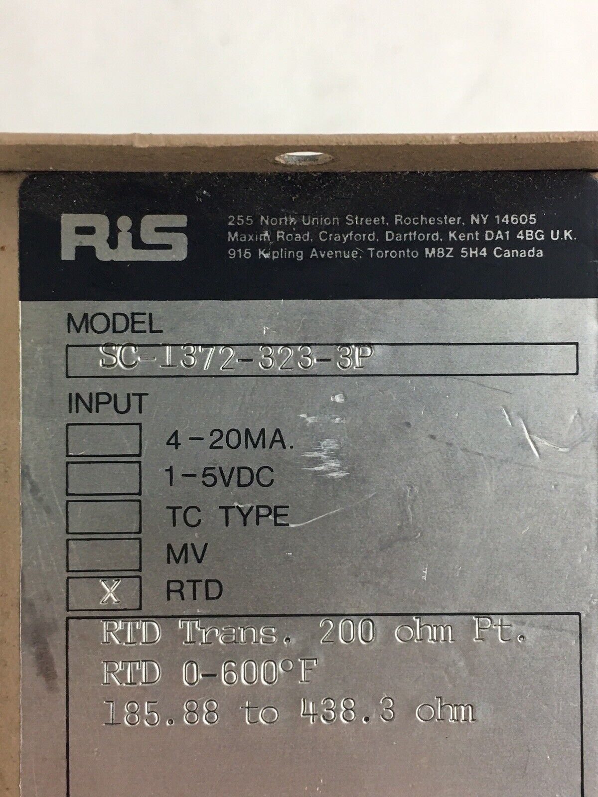 Ris SC-1372-323-3P Isolated Rtd Transmitter 4-20MA 115 VAC 4W 200 Ohm Untested