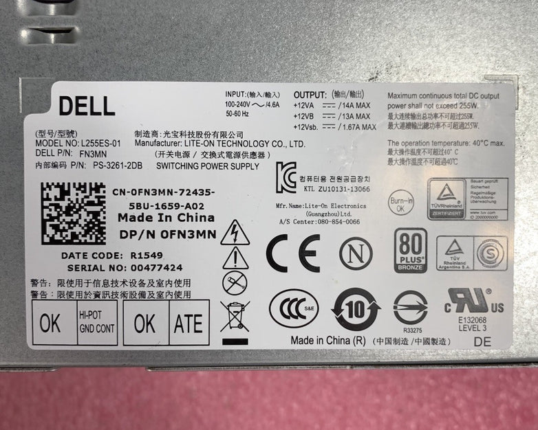 Dell L255ES-01 FN3MN 255W Switching Power Supply