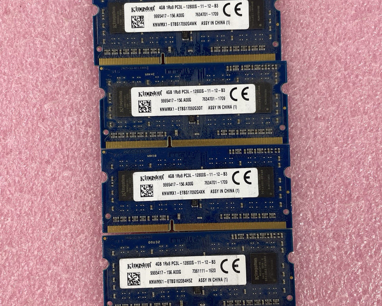 Kingston 4GB DDR3L-1600 PC3L-12800S SODIMM Laptop RAM 9995417-156 Lot of 4